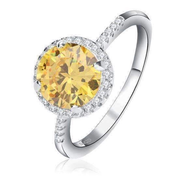 LOXLUX Jewelry Jewelry - Yellow Zircon Cubic Zirconia 2 ct Round Ring